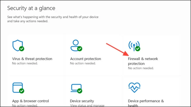از منوی استارت، Windows Security را باز کنید و گزینه Firewall & network protection را انتخاب کنید