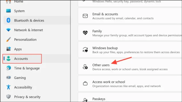 به مسیر Settings > Accounts > Other users بروید