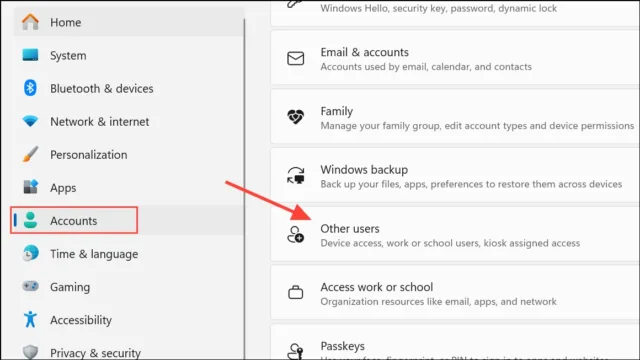 وارد تنظیمات شوید، گزینه Accounts را انتخاب کنید، سپس روی Other users کلیک کنید