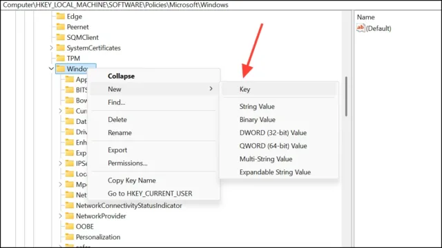 گزینه New > Key را انتخاب کرده و نام آن را AppCompat بگذارید