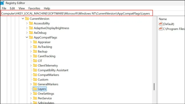 HKEY_LOCAL_MACHINE\SOFTWARE\Microsoft\Windows NT\CurrentVersion\AppCompatFlags\Layers