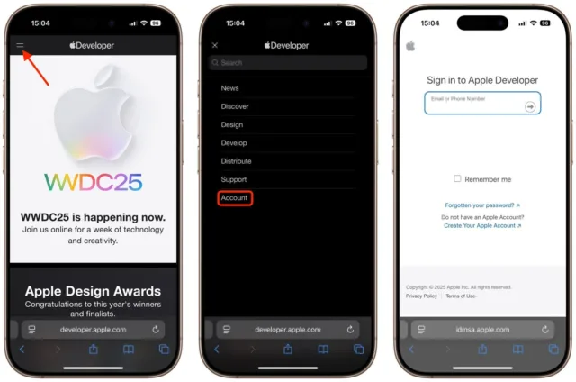 ورود به اکانت Apple Developer