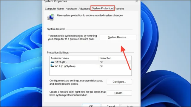 روی System Restore کلیک کنید