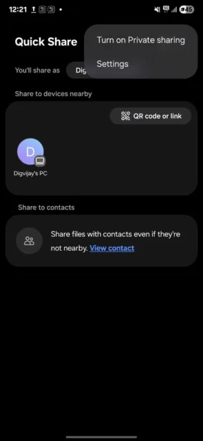 ضربه روی Turn on Private sharing